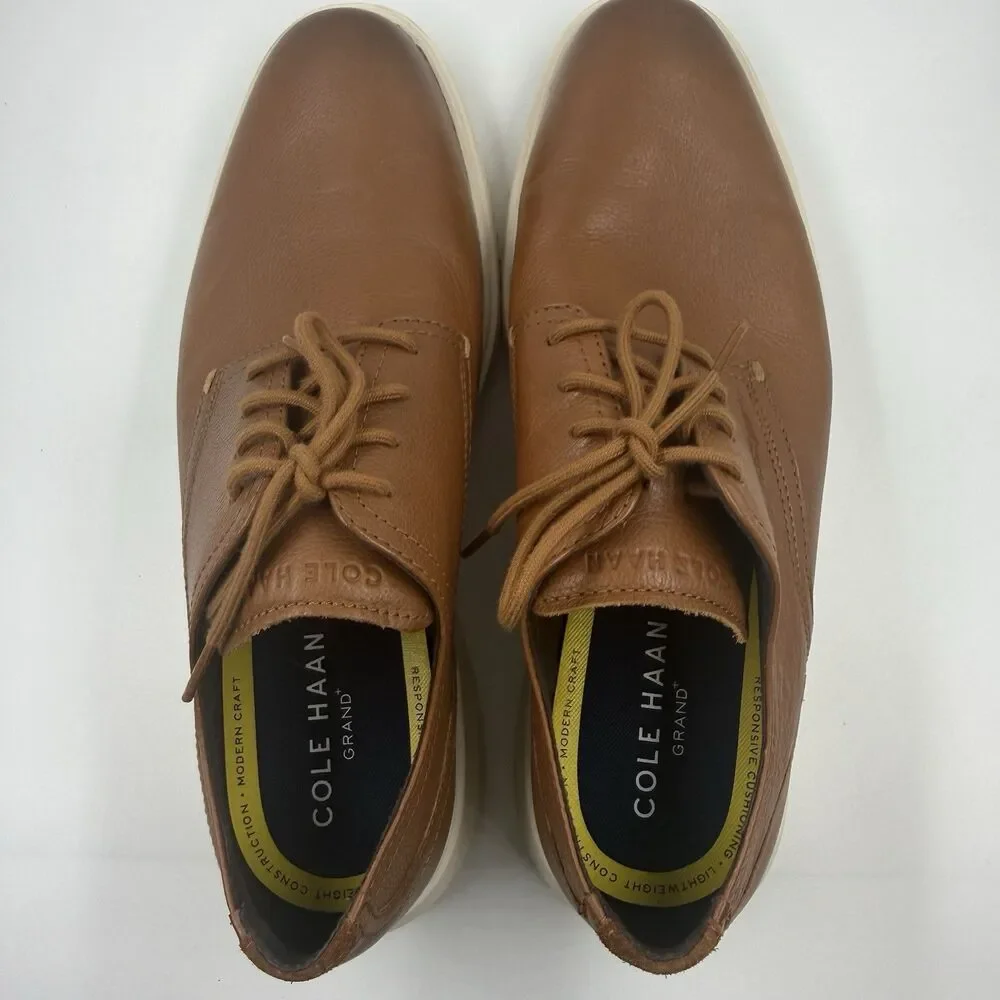 Size 10.5 Mens Cole Haan Grand Plain Toe Ox C36935 British Tan TUMBLED LEATHER